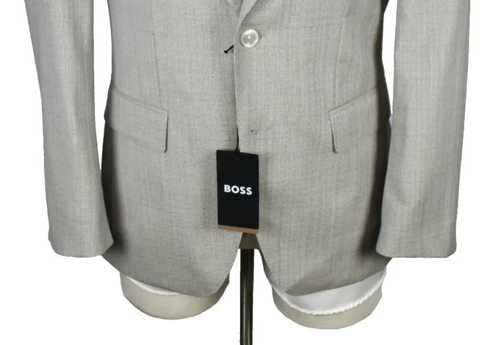 Hugo Boss Hutson Sport Coat 40 R Mens Slim Fit Beige Houndstooth Wool Blazer